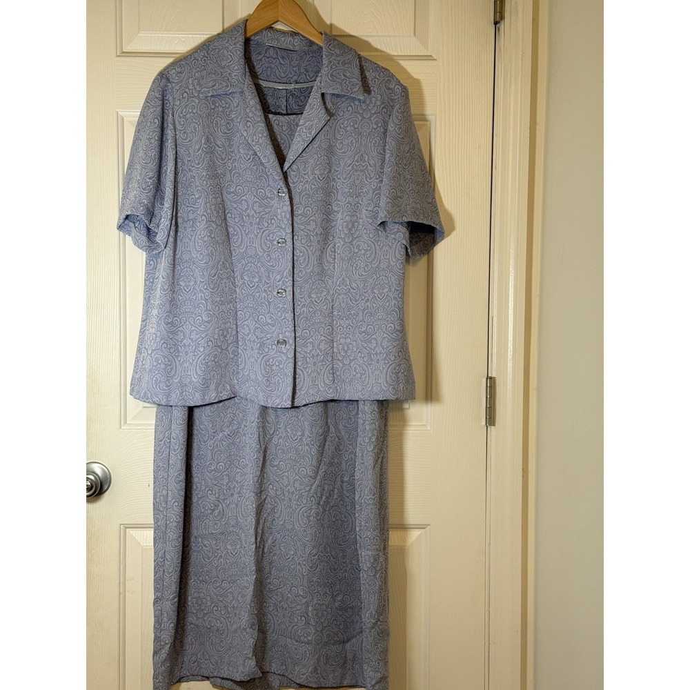 Blue Sleeveless Cottagecore Paisley Floral Midi Dress & Jacket Set Size 2x 3X